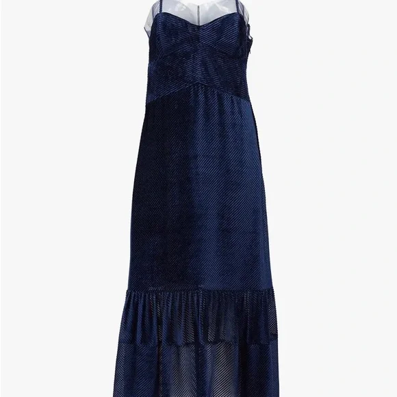 Fendi tulle-trimmed devoré-velvet dress Elegant Navy Blue Velvet Dress Size M 44 - Picture 2 of 11